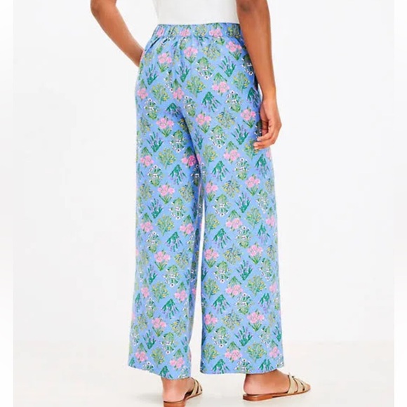 LOFT Tall Fluid Wide Leg Elastic Waist Pants in Bouquet Linen Blend Floral LT - Picture 12 of 12